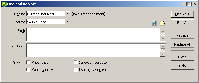 Dreamweaver's Find and Replace dialogue